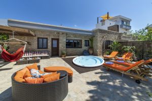 Elegant Stone Villa Lemonia for All Year, Ideal for AMEA with Outdoor Spa Next to Beach n’ Amenities