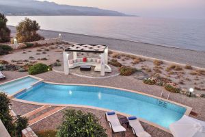 Villa Aquamarine is a beachfront, stone-built, traditional family villa in Chania on the holiday island of Crete with all the mod cons.
