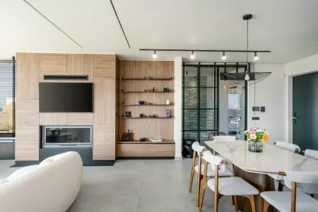  living room and dining area