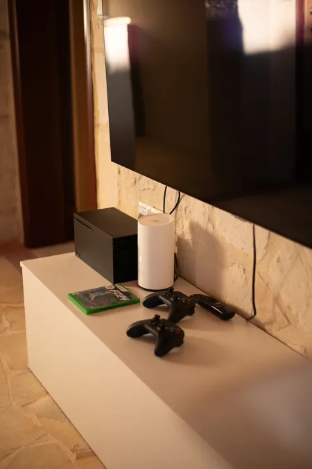 Gaming room with TV's and consoles