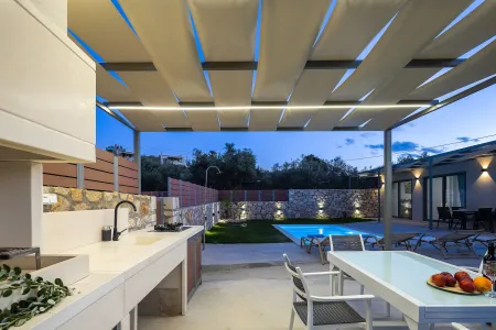 outdoor dining area at night