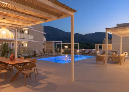 outdoor dining area at night